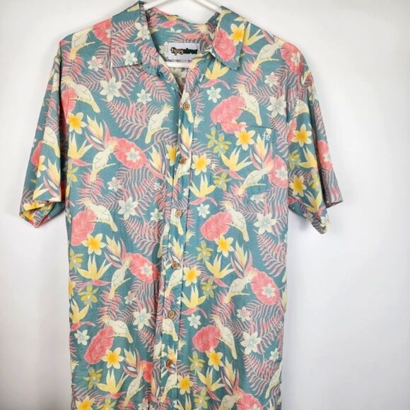 TIPSY ELVES MENS LARGE FLORAL PASTEL SHORT SLEEVE BUTTON DOWN HAWAIIAN BIRD - Picture 2 of 7